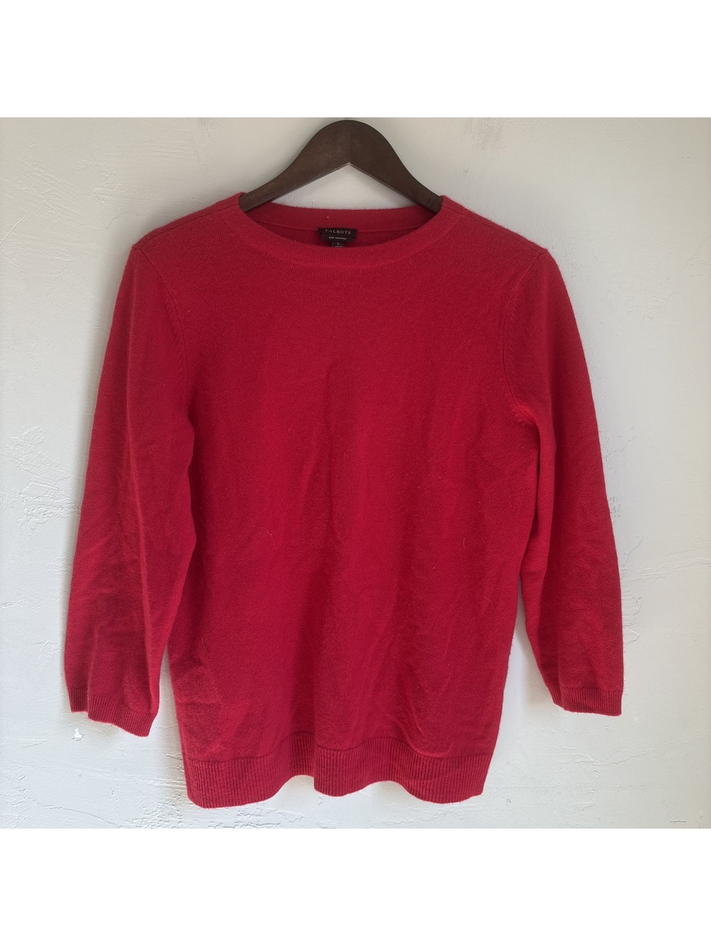 Talbots Womens Large 100% Pure Cashmere Crewneck Sweater Red 3/4 Sleeve Knit L